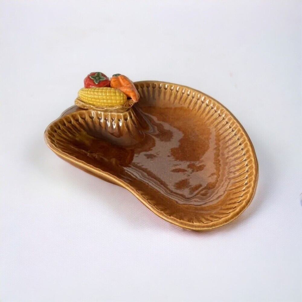 USA California Pottery Serving Dish Vtg Vegetables Tableware Thanksgiving Brown